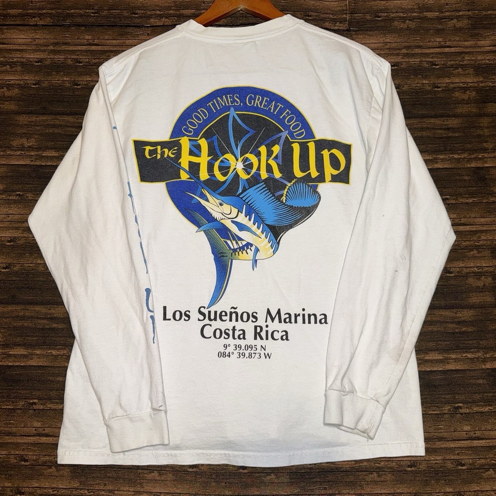 Vintage Y2K The Hook Up Los Suenos Marina Costa Rica Fishing Shirt Sailfish S